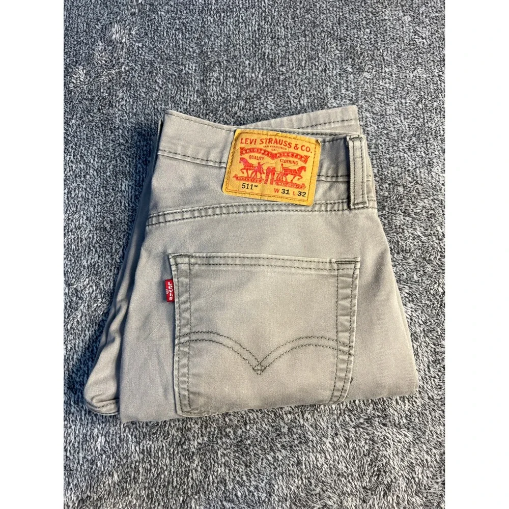 Levis 511 Slim Fit Pants Mens 31x32 Grey Khaki Stretch Casual Trousers